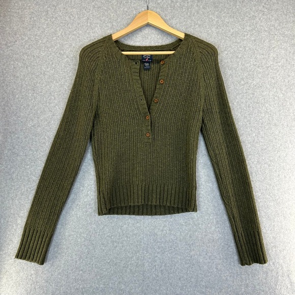 Abercrombie & Fitch Sweaters - Abercrombie & Fitch Y2K Olive Green Knit Henley Sweater Wool Blend Womens Large